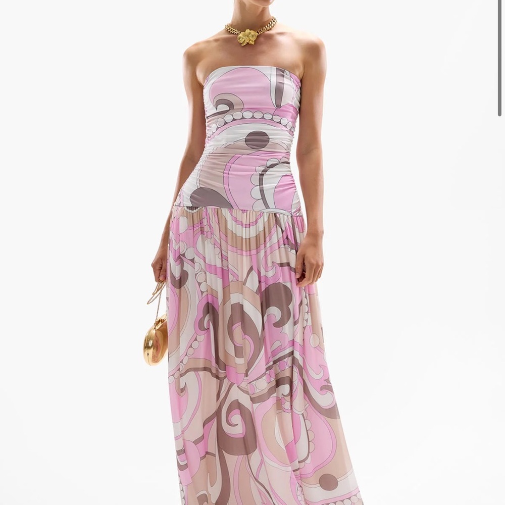 Elegant Strapless Pink Patterned Dress